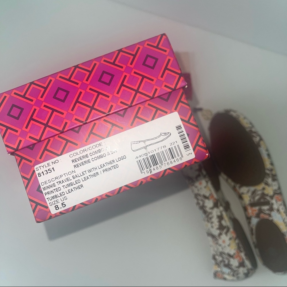 Tory Burch Floral Minnie Travel Ballet With Leather Logo NIB Reverie Combo Color - Picture 8 of 14